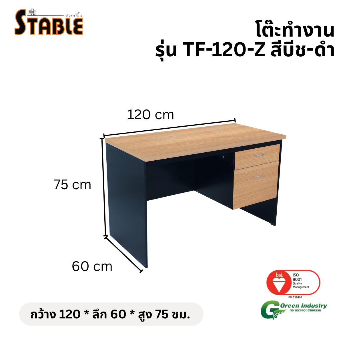 โต๊ะทำงานไม้ STABLE รุ่น TF-120-Z 120 ซม. สีบีช-ดำ_1